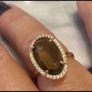 Smoky Topaz Quartz /CZ Halo Ring-size 8